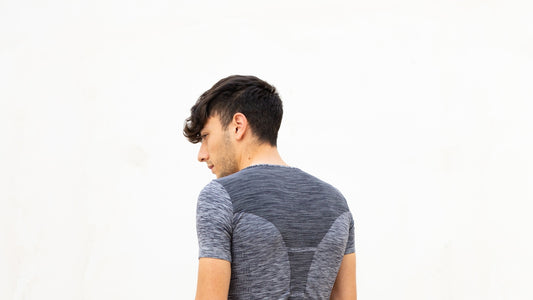 man in grey crew neck t-shirt