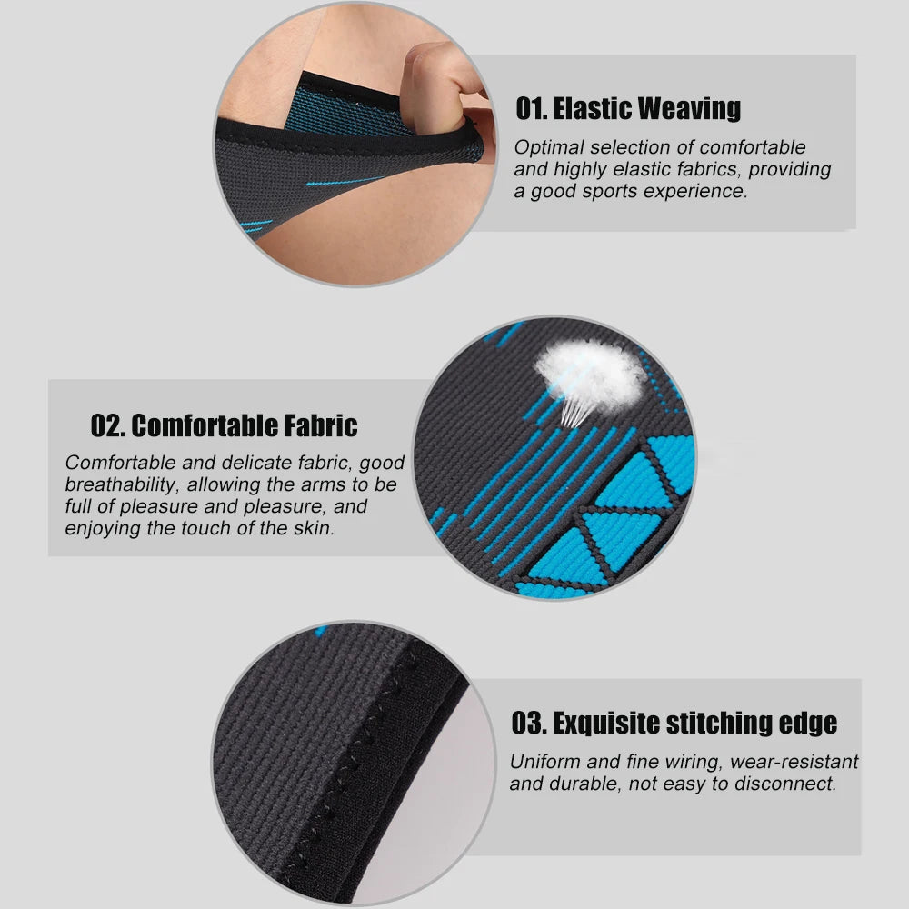 Valour Fit compression elbow support sleeve for golf, tennis, and training, shown on a person's arm with a snug fit.