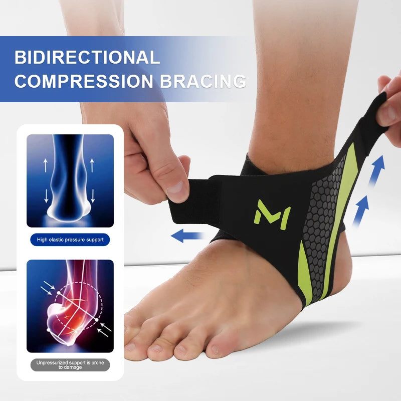Valour Fit adjustable ankle compression support sleeve, shown on ankle, provides stability and compression for injury recovery.
