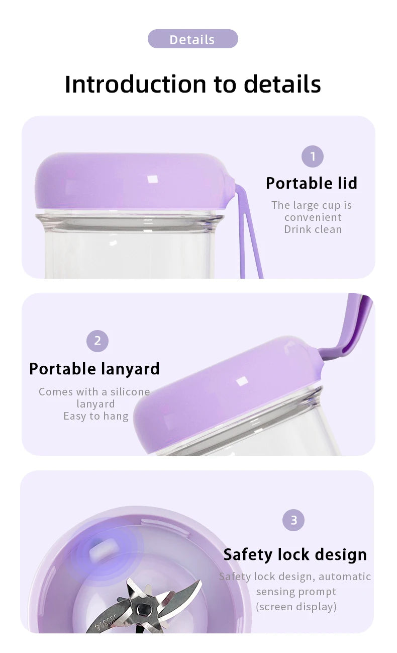 Portable USB Rechargeable Mini Blender for Smoothies & Protein Shakes