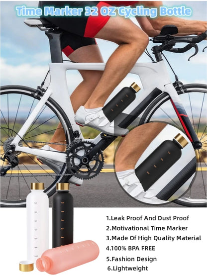 Valour Fit 1L motivational water bottle with time marker, clear plastic with measurement lines and a screw-on lid, designed for hydration.
