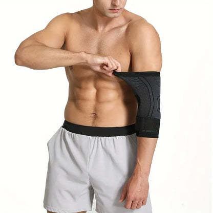 Valour Fit adjustable elbow support strap for sports, showing a flexible, lightweight brace designed to provide elbow stability.