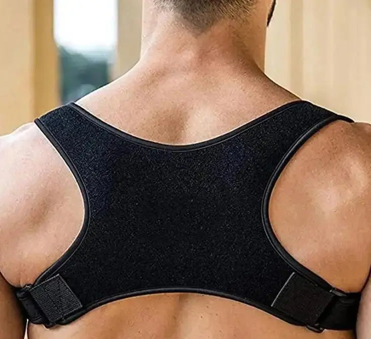 Valour Fit posture support belt designed for standing and sitting, shown in black with adjustable straps for ergonomic support.