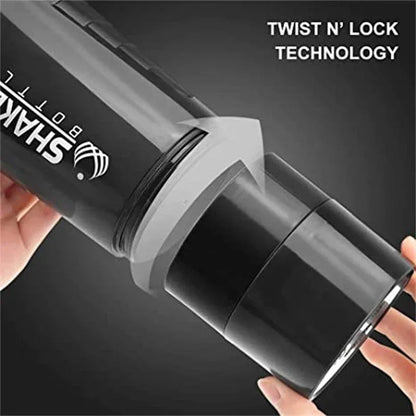 Valour Fit 500ml protein shaker bottle with powder storage compartment, featuring a leak-proof lid and ergonomic design.