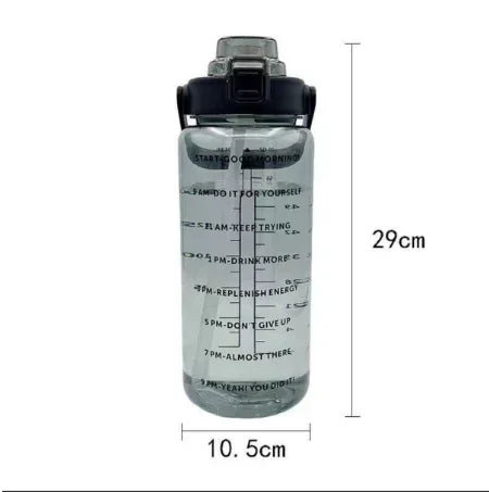 Valour Fit 2L straw water bottle with time marker, clear plastic design for tracking daily hydration.