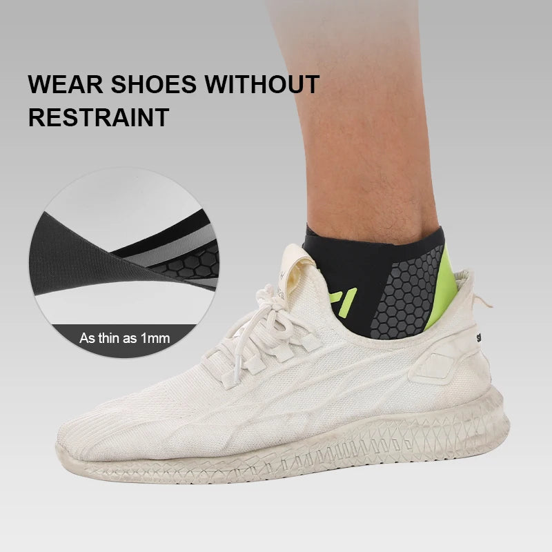 Valour Fit adjustable ankle compression support sleeve shown on ankle, providing stability and compression for injury relief.