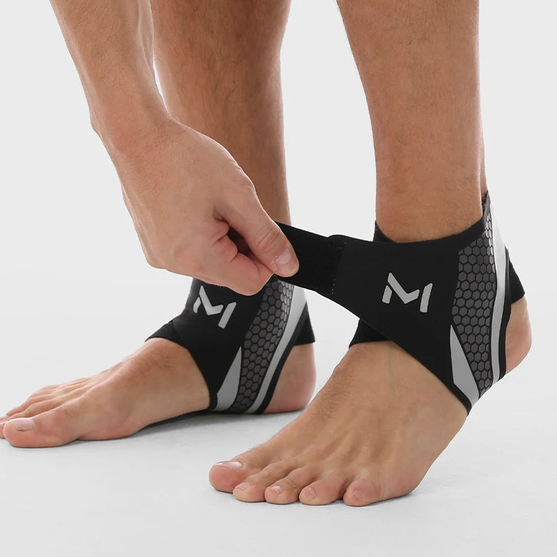 Valour Fit adjustable ankle compression support sleeve showing a snug fit around the ankle, designed for stability and pain relief.