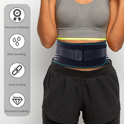 Valour Fit adjustable lower back support belt with four steel stays, designed for lumbar and back pain relief.