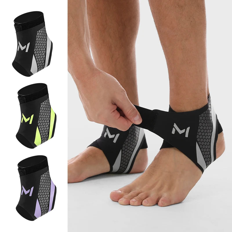 Valour Fit adjustable ankle compression support sleeve wrapped around ankle for stability and pain relief.