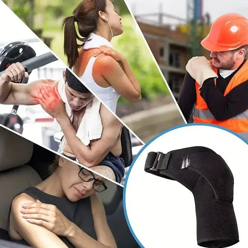 Valour Fit adjustable shoulder support brace for sports and training, shown on a model's shoulder for stabilization and comfort.