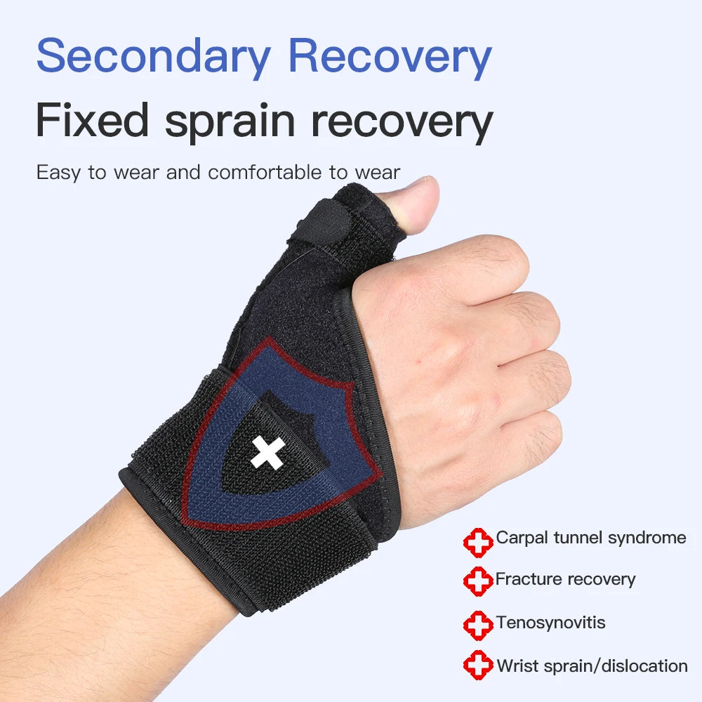 Valour Fit adjustable wrist and thumb support brace for gym and daily use, showing a snug fit on the wrist and thumb.