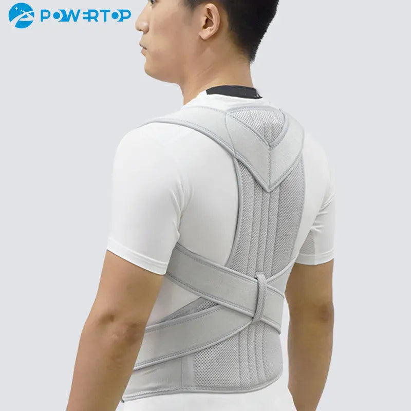 Valour Fit adjustable posture support corrector for men and women, shown worn on back and shoulders for improved posture.