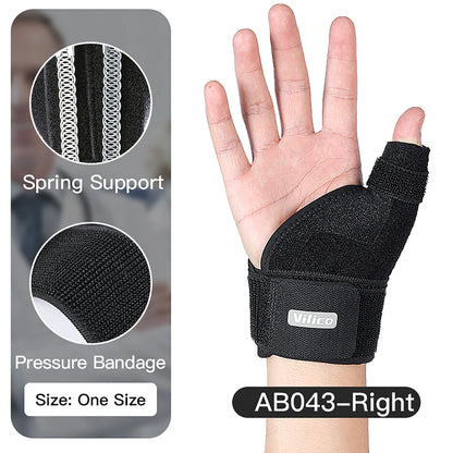 Valour Fit adjustable wrist and thumb support brace for gym and daily use, shown on a person's wrist and thumb.