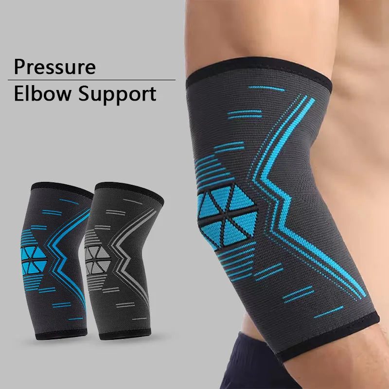Valour Fit compression elbow support sleeve for golf, tennis, and training, showing a snug fit on a user's arm.
