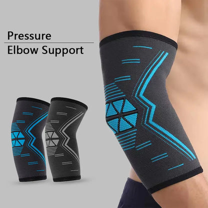 Valour Fit compression elbow support sleeve for golf, tennis, and training, showing a snug fit on a user's arm.