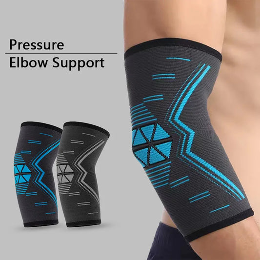 Valour Fit compression elbow support sleeve for golf, tennis, and training, showing a snug fit on a user's arm.