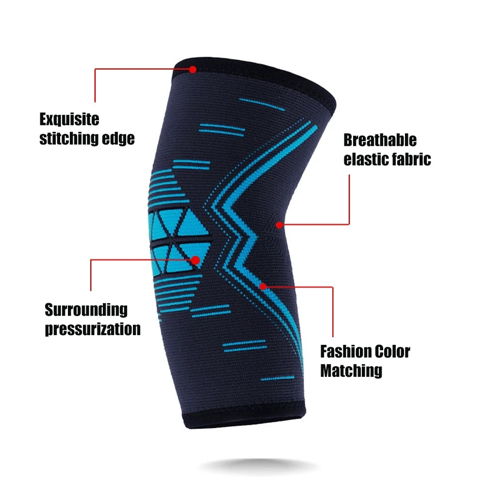 Valour Fit compression elbow support sleeve for golf, tennis, and training, providing support and stability during physical activity.