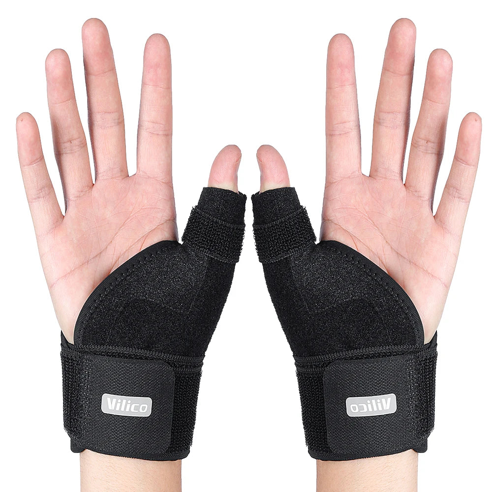 Valour Fit adjustable wrist and thumb support brace, shown in black, designed for gym and daily wrist stability and comfort.