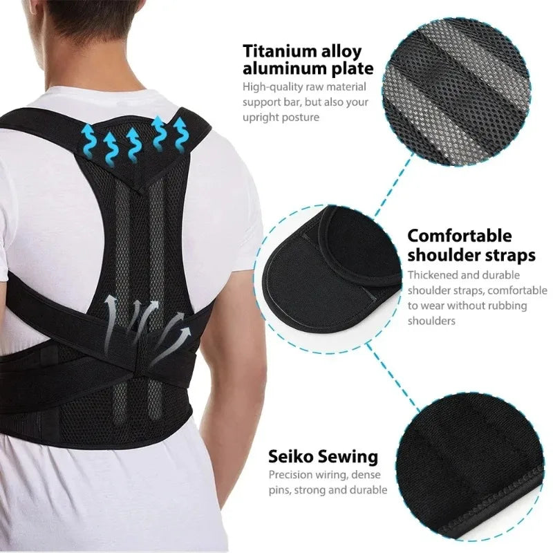 Valour Fit adjustable posture support vest for back and shoulders, shown on a person wearing the black vest.