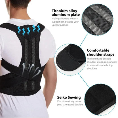 Valour Fit adjustable posture support vest for back and shoulders, shown on a person wearing the black vest.