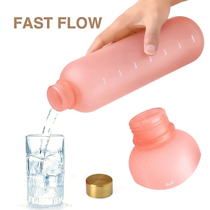 Valour Fit 1L motivational water bottle with time marker, reusable plastic with measurement indicators and a secure lid.