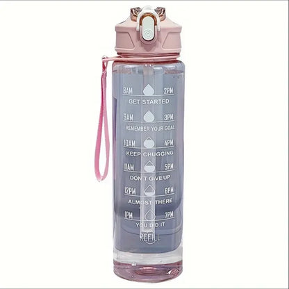 Valour Fit 800ml motivational sports water bottle with time marker, transparent design and leak-proof lid for active hydration.