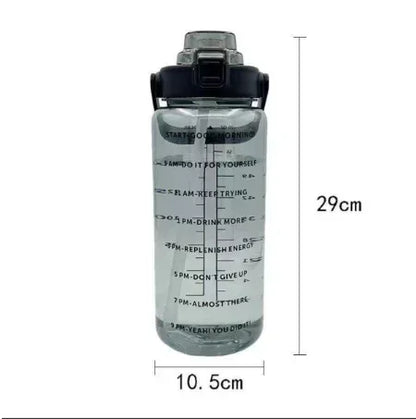 Valour Fit 2L motivational sports water bottle with time marker and ergonomic design for hydration during workouts and outdoor activities.