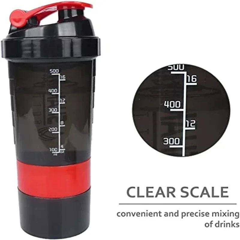 Valour Fit 500ml protein shaker bottle with built-in powder storage and mixing lid, ideal for fitness and supplement use.