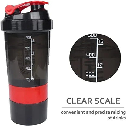 Valour Fit 500ml protein shaker bottle with built-in powder storage and mixing lid, ideal for fitness and supplement use.