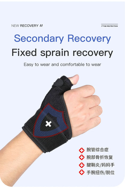 Valour Fit adjustable wrist and thumb support brace showing a black wrist support with straps for gym and daily use.