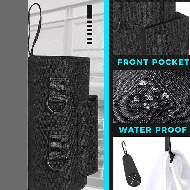 Valour Fit magnetic water bottle carrier bag with adjustable strap, designed for gym and outdoor hydration needs.