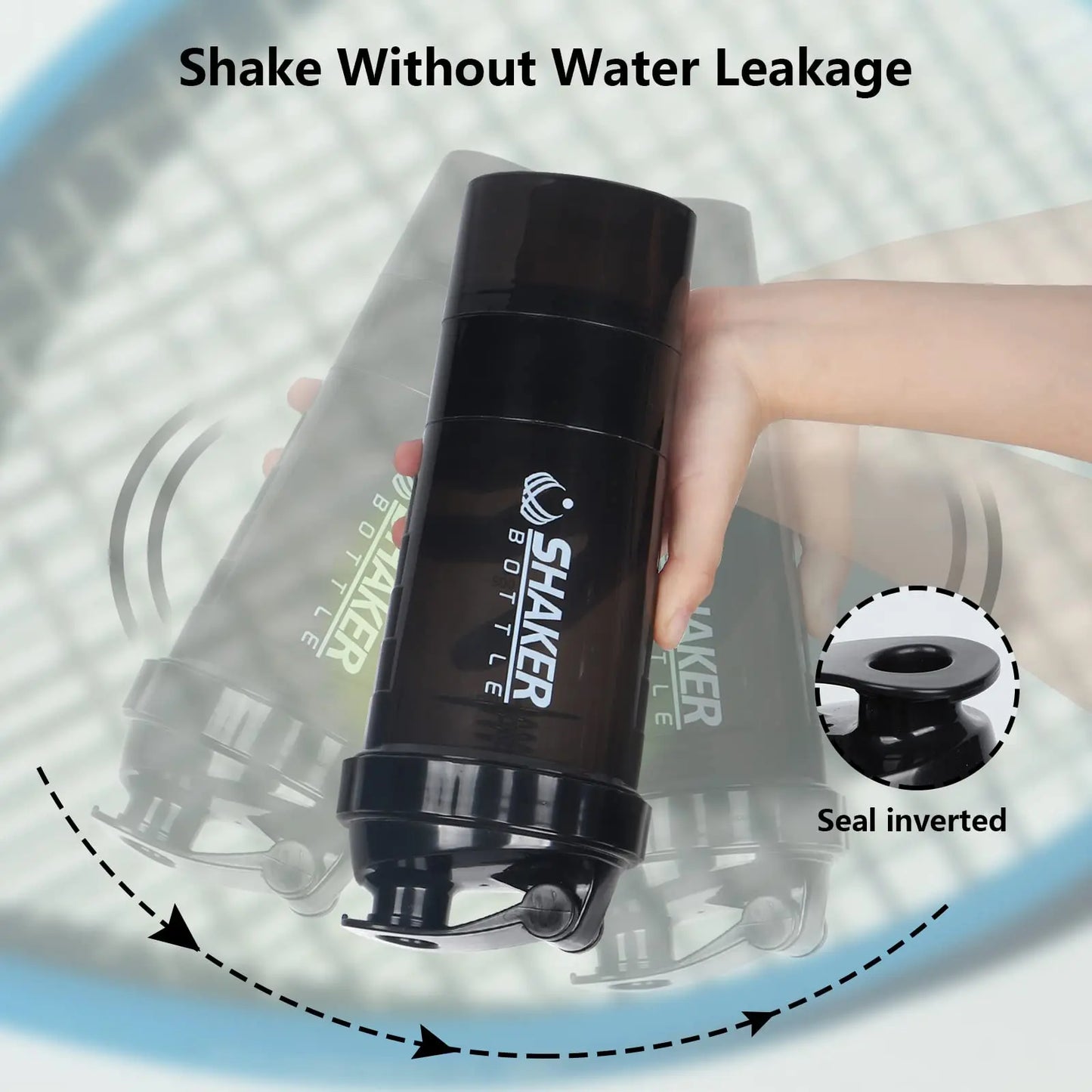 Valour Fit 3-layer protein shaker bottle with storage compartments for powders and supplements, featuring a secure lid and ergonomic design.