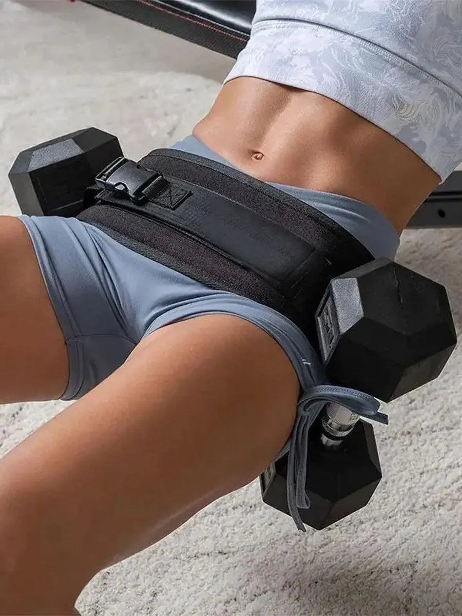 Valour Fit adjustable weighted waist belt for home workouts, used for strength training and fitness exercises.