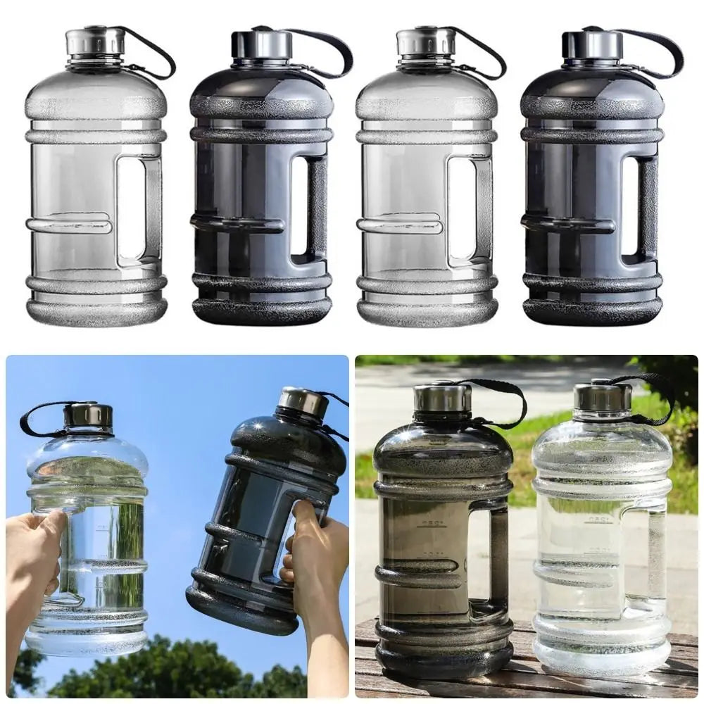 Valour Fit 2L PETG gym water bottle with carry handle, clear plastic container for hydration during workouts