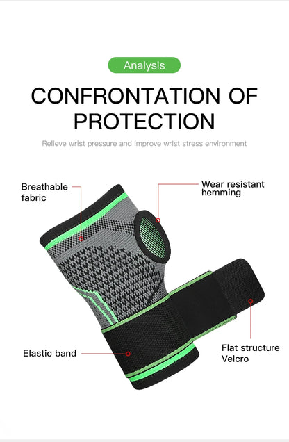 Valour Fit adjustable wrist support for gym and sports, showing a black wrist brace with Velcro strap and breathable fabric.