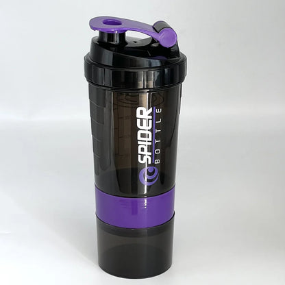 Valour Fit 3-layer protein shaker bottle with storage compartments for powders and supplements, black and clear design