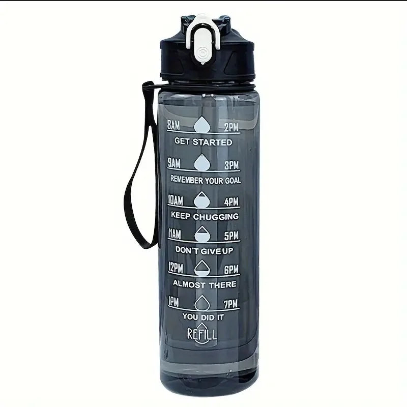 Valour Fit 800ml motivational sports water bottle with time marker and leak-proof lid, suitable for gym and outdoor use