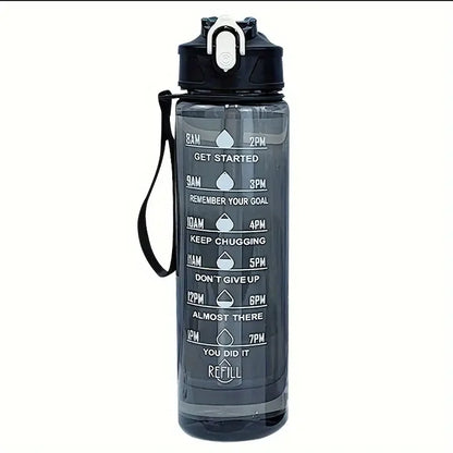 Valour Fit 800ml motivational sports water bottle with time marker and leak-proof lid, suitable for gym and outdoor use