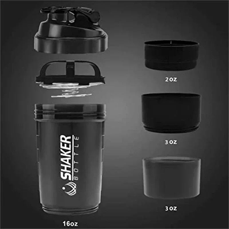 Valour Fit 500ml protein shaker bottle with built-in powder storage, featuring a secure lid and mixing ball for smooth shakes