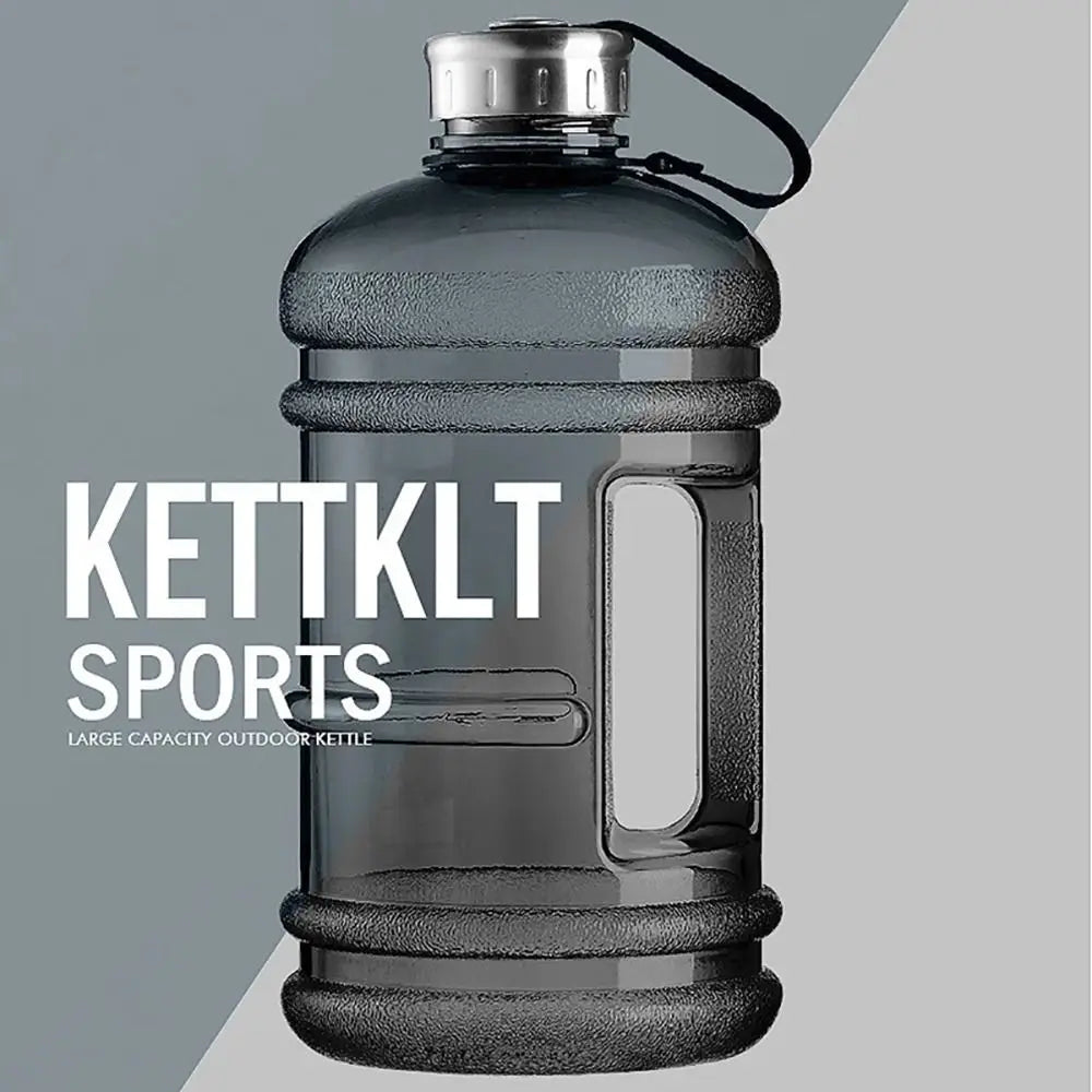 Valour Fit 2L PETG gym water bottle with carry handle, clear plastic sports bottle for hydration during workouts.