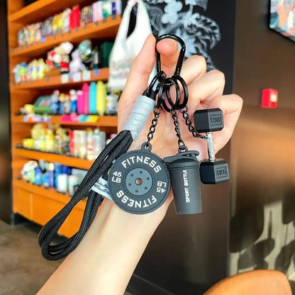 Fitness Dumbbell & Kettlebell Keychain – Gym Gift