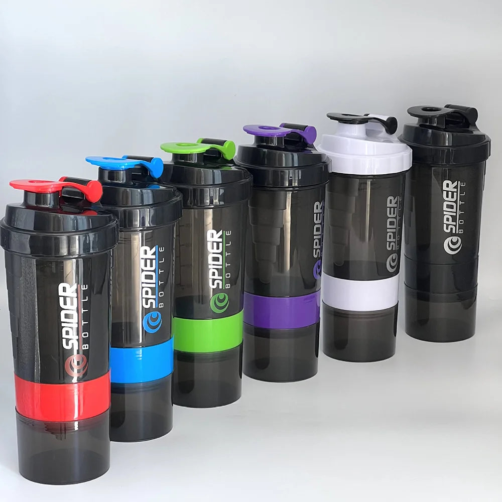Valour Fit 3-layer protein shaker bottle with storage compartment, featuring a secure lid and mixing ball for smooth shakes