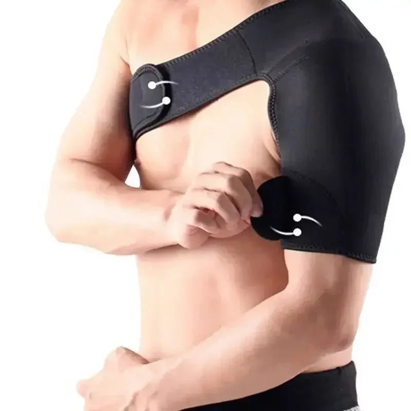 Valour Fit adjustable shoulder support brace for sports and training, showing padded straps and breathable fabric for comfort.