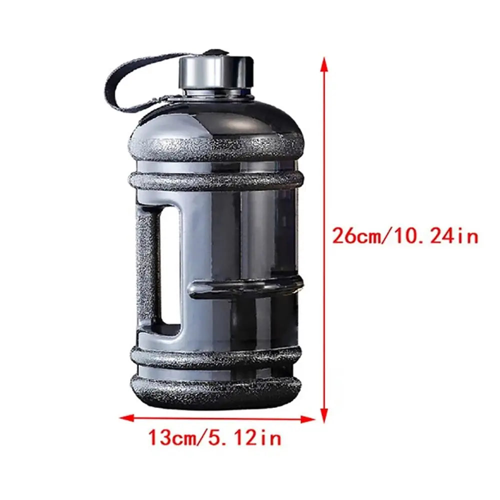 Valour Fit 2L PETG gym water bottle with carry handle, clear plastic design for hydration during workouts.