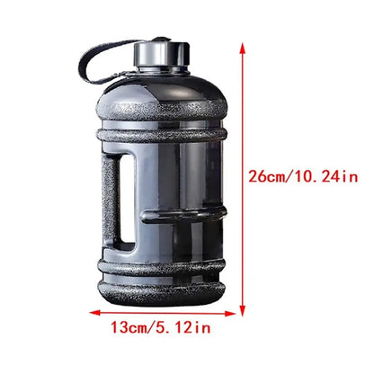 Valour Fit 2L PETG gym water bottle with carry handle, clear plastic design for hydration during workouts.