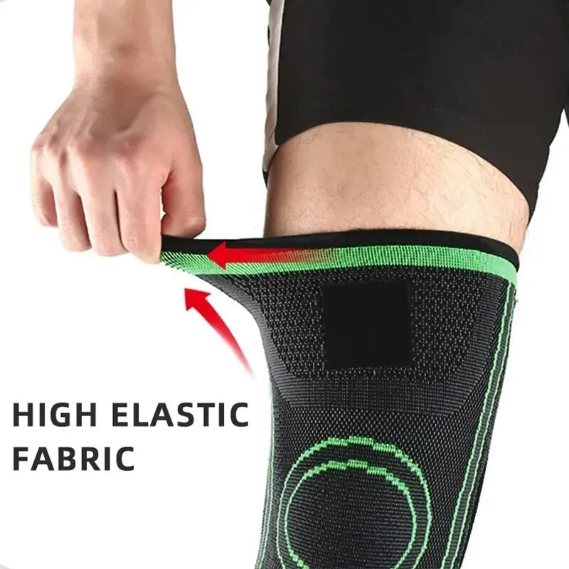 Valour Fit adjustable knee support sleeve for running and sports, shown on a person's knee, providing compression and stability.
