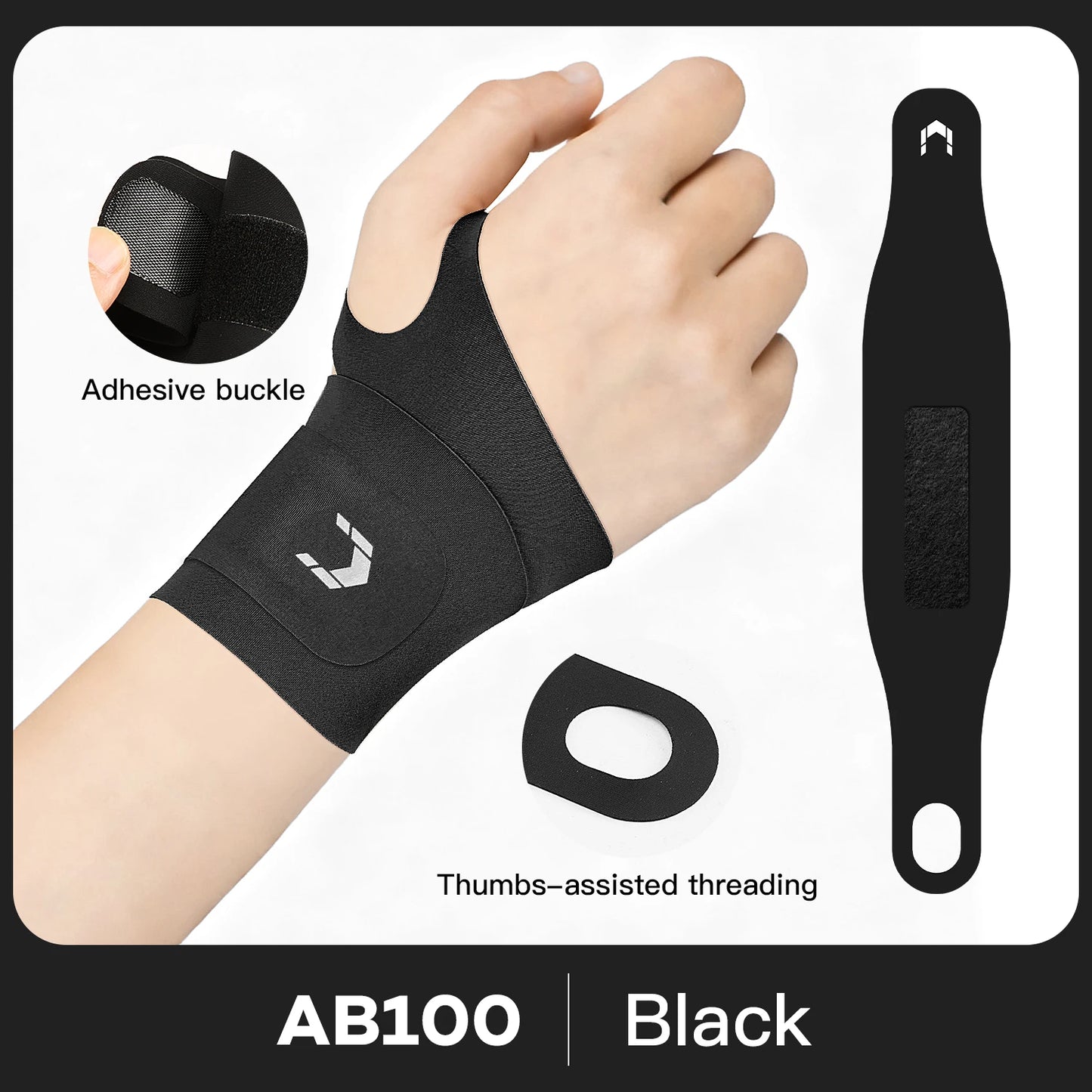 Valour Fit adjustable wrist and thumb support brace designed for gym and daily use, showing a black support brace on a arm.