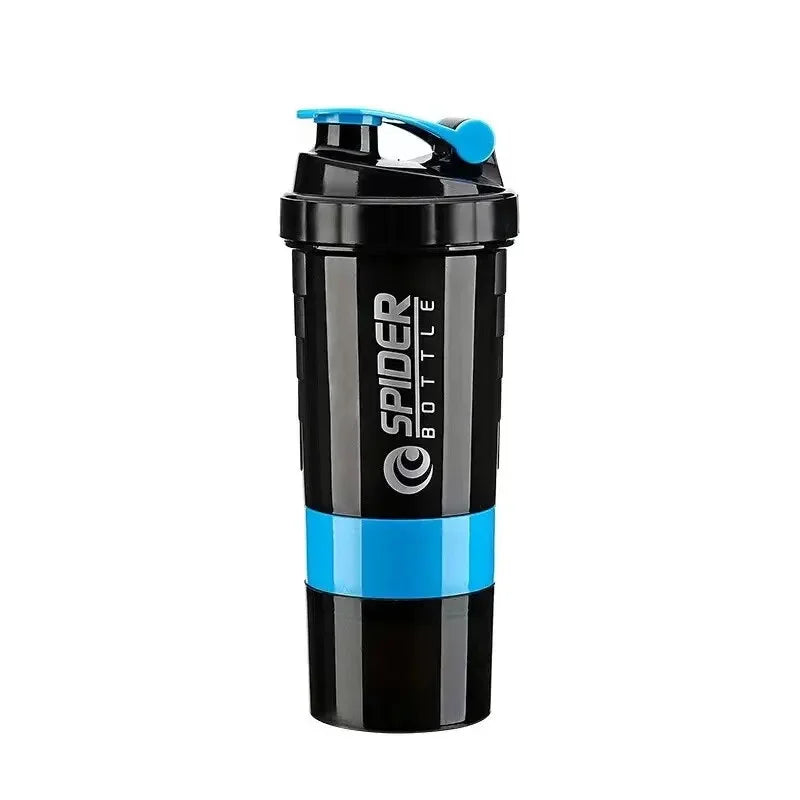Valour Fit 500ml protein shaker bottle with attached powder storage, featuring a leak-proof lid and ergonomic design for gym use.
