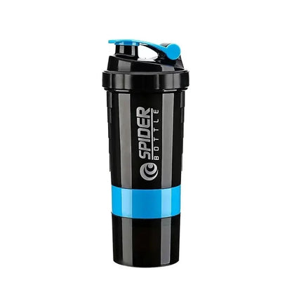 Valour Fit 500ml protein shaker bottle with attached powder storage, featuring a leak-proof lid and ergonomic design for gym use.