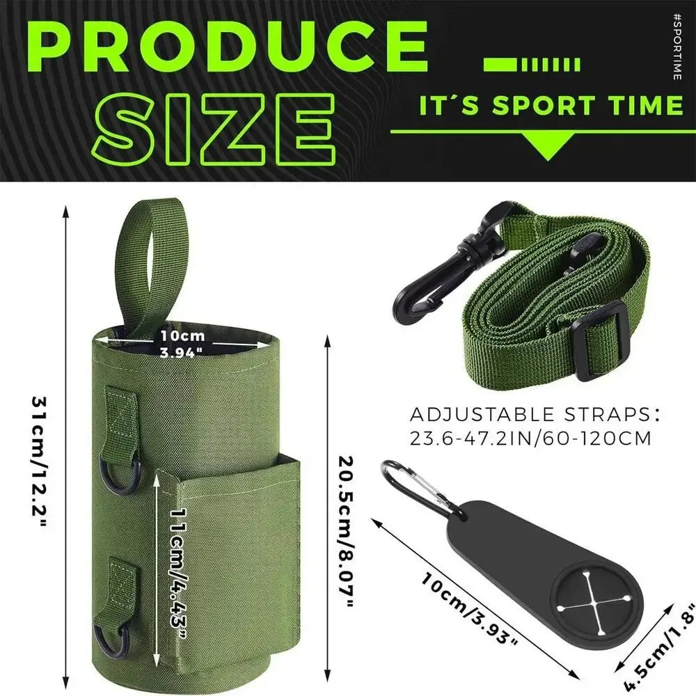 Valour Fit magnetic water bottle carrier bag for gym and outdoor use, hydration accessory with secure closure and adjustable strap.